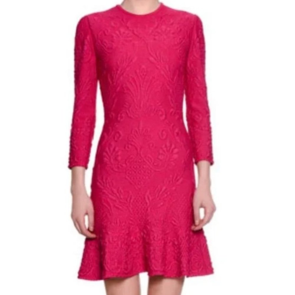 Alexander McQueen Floral Brocade Fuchsia Sweater Dress - XS
